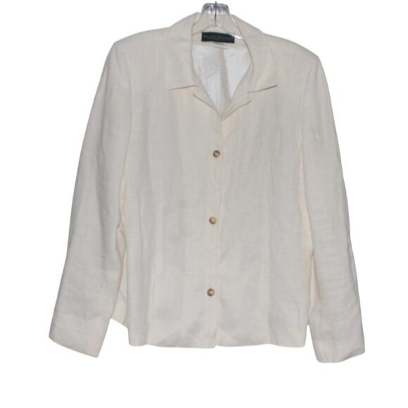 Harve Benard Blouse Linen Top Womens 12 Ivory Long Sleeves Size 12 - Picture 4 of 6